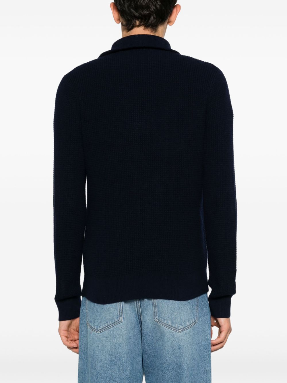 waffle knit zip-up jumper