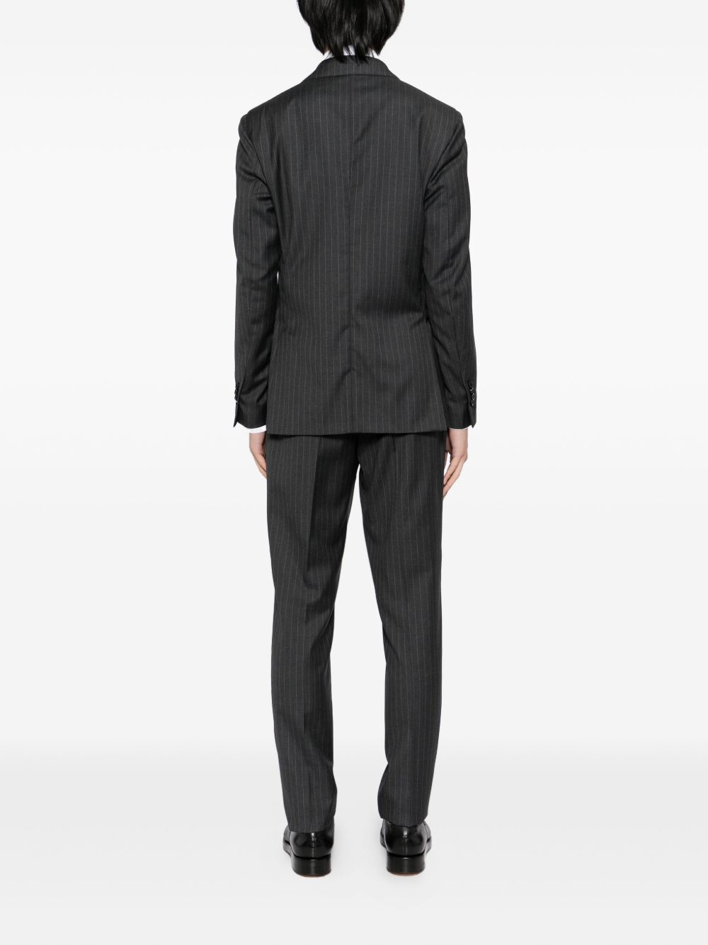 pinstripe-pattern double-breasted suit