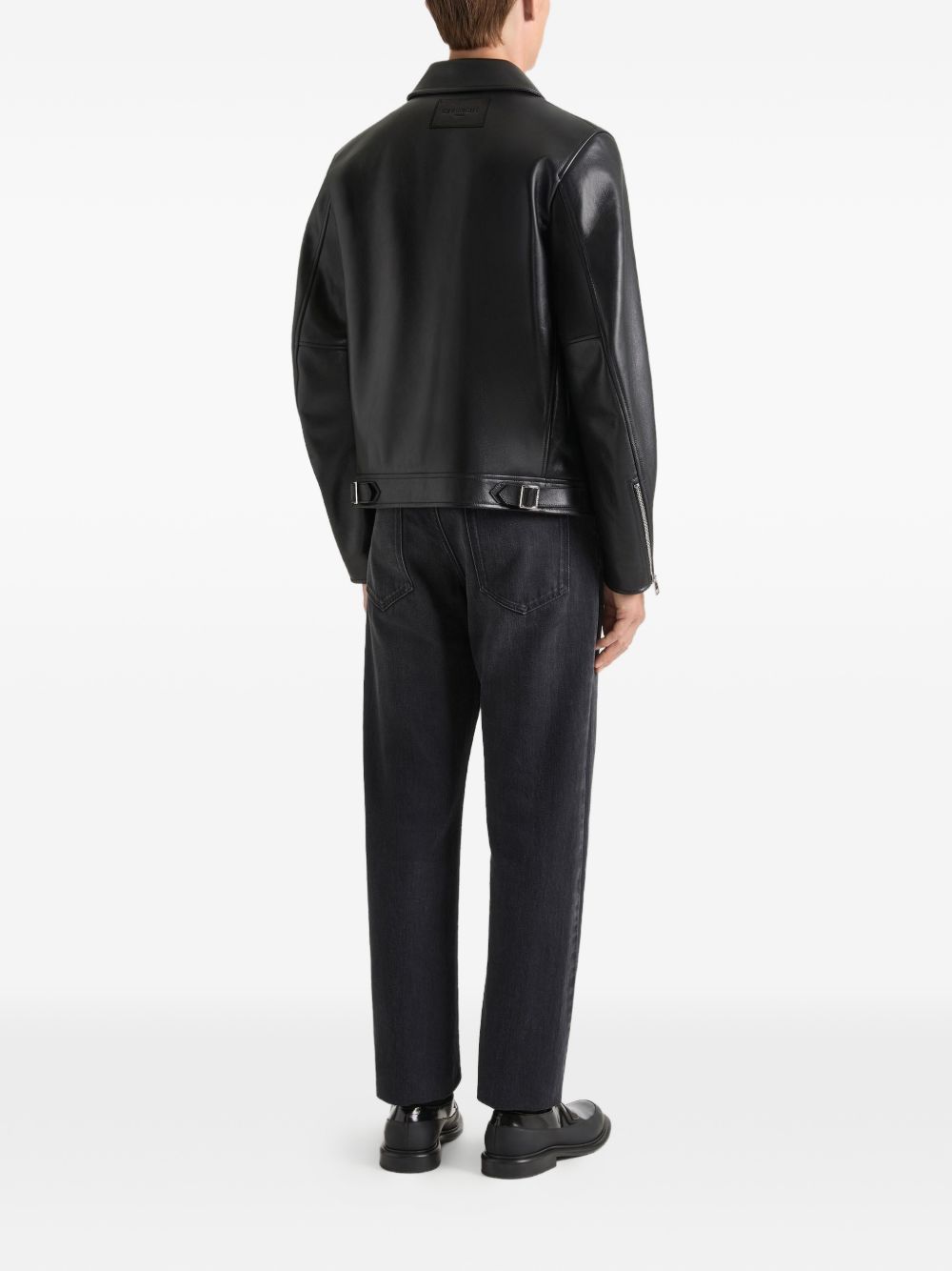 classic-collar leather jacket