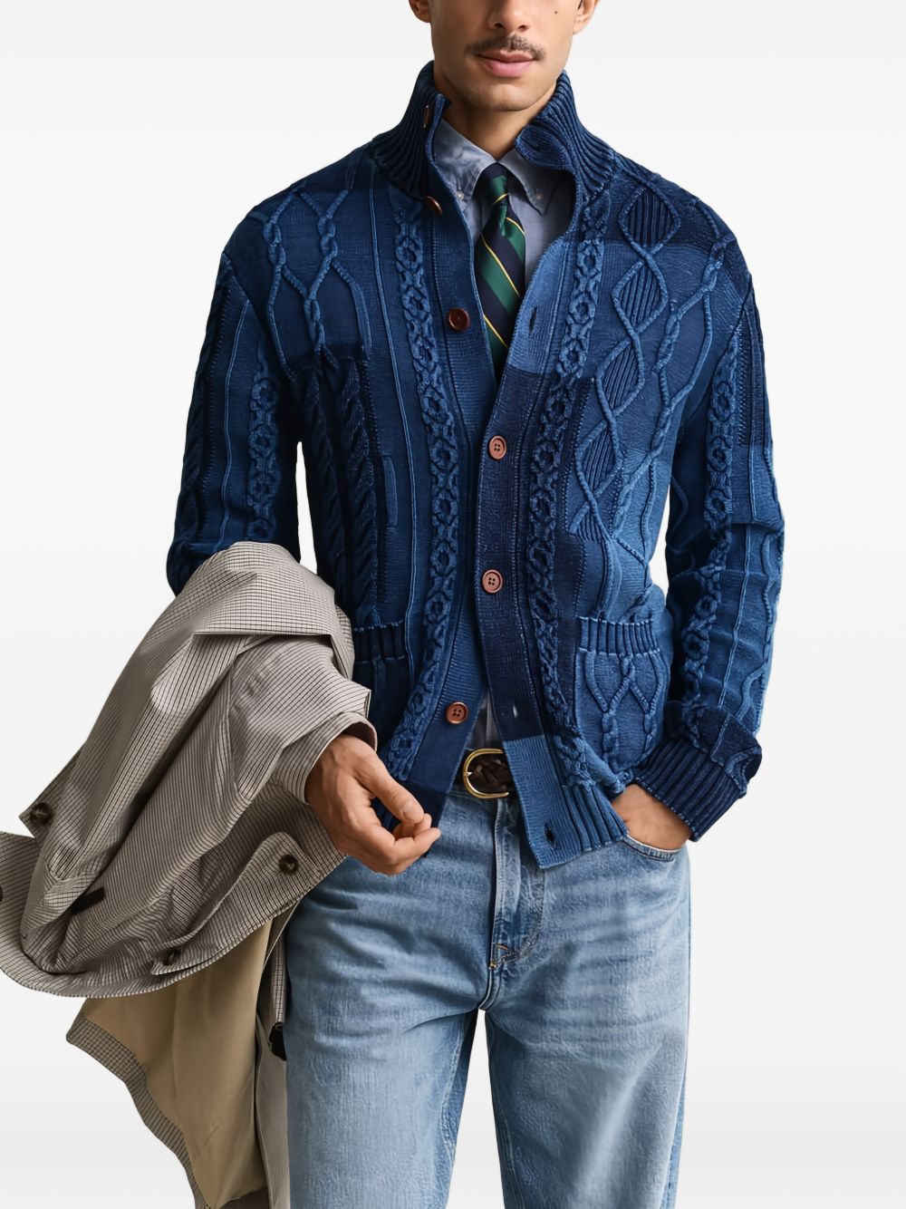 cable-knit patchwork cardigan