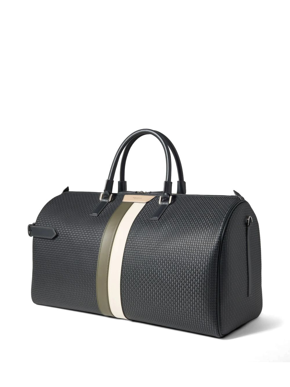 striped leather holdall
