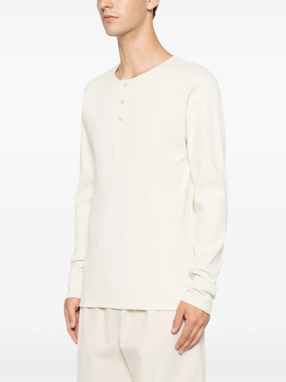 long-sleeve henley T-shirt in linen and cotton-ribbed jersey