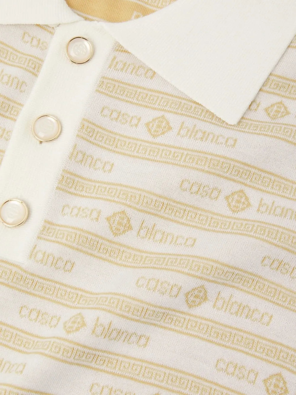 beige knit logo short-sleeve polo shirt
