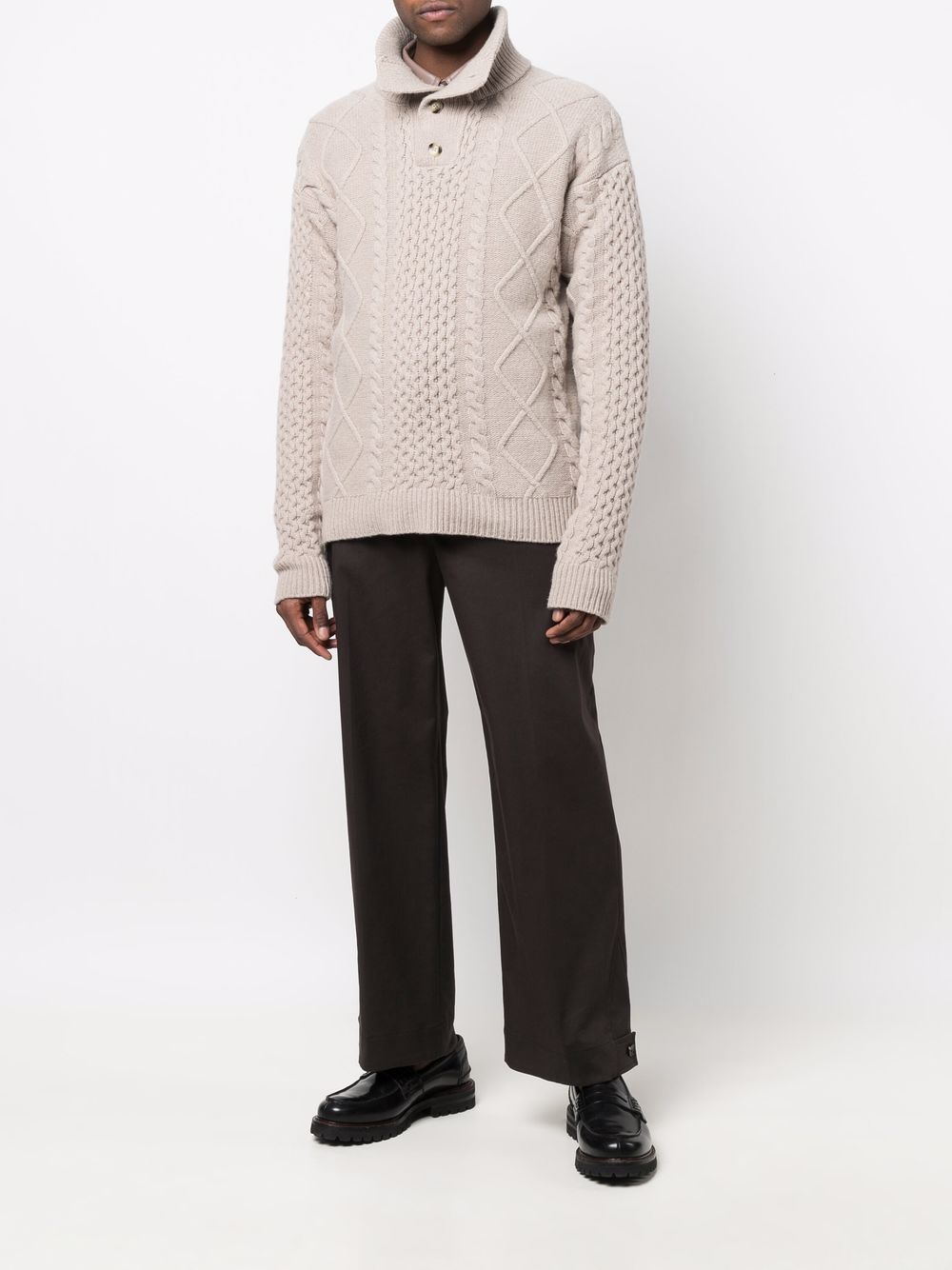 Button-Collar Cable-Knit Jumper