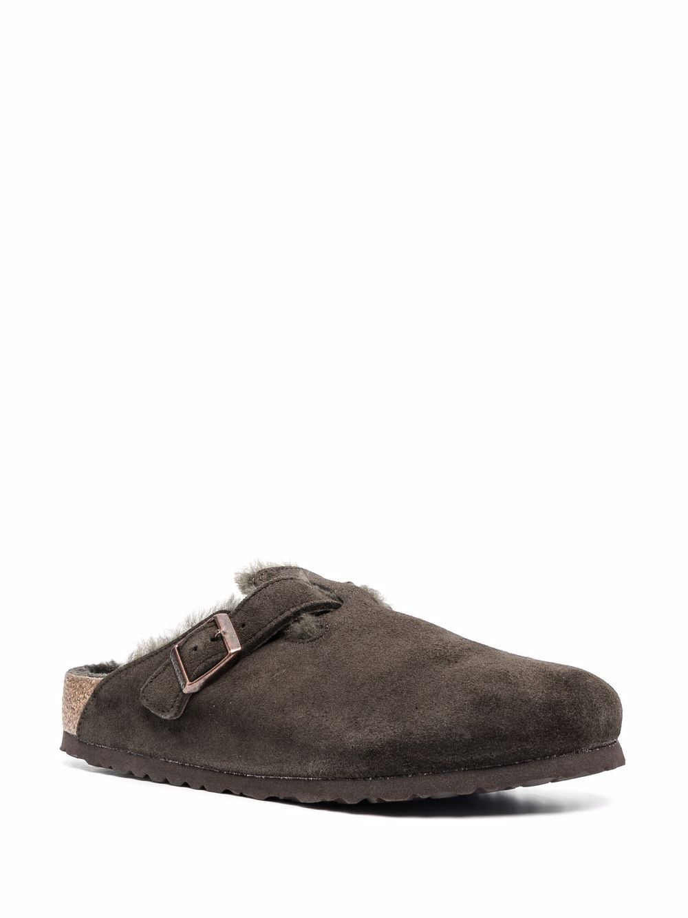Boston shearling-trimmed suede slippers