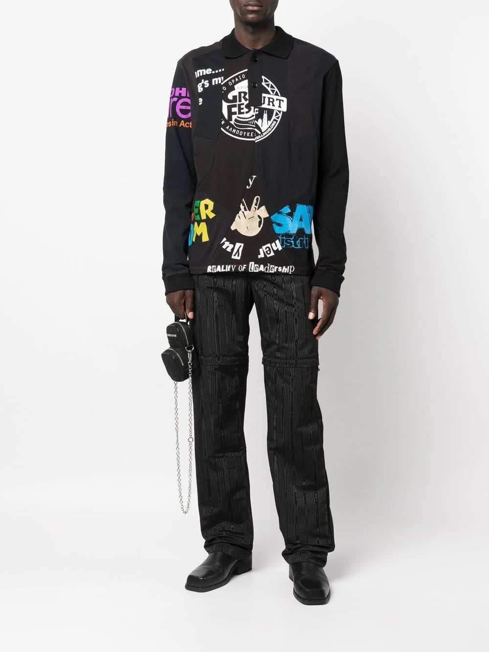 Graphic-Print Long-Sleeve Polo Shirt