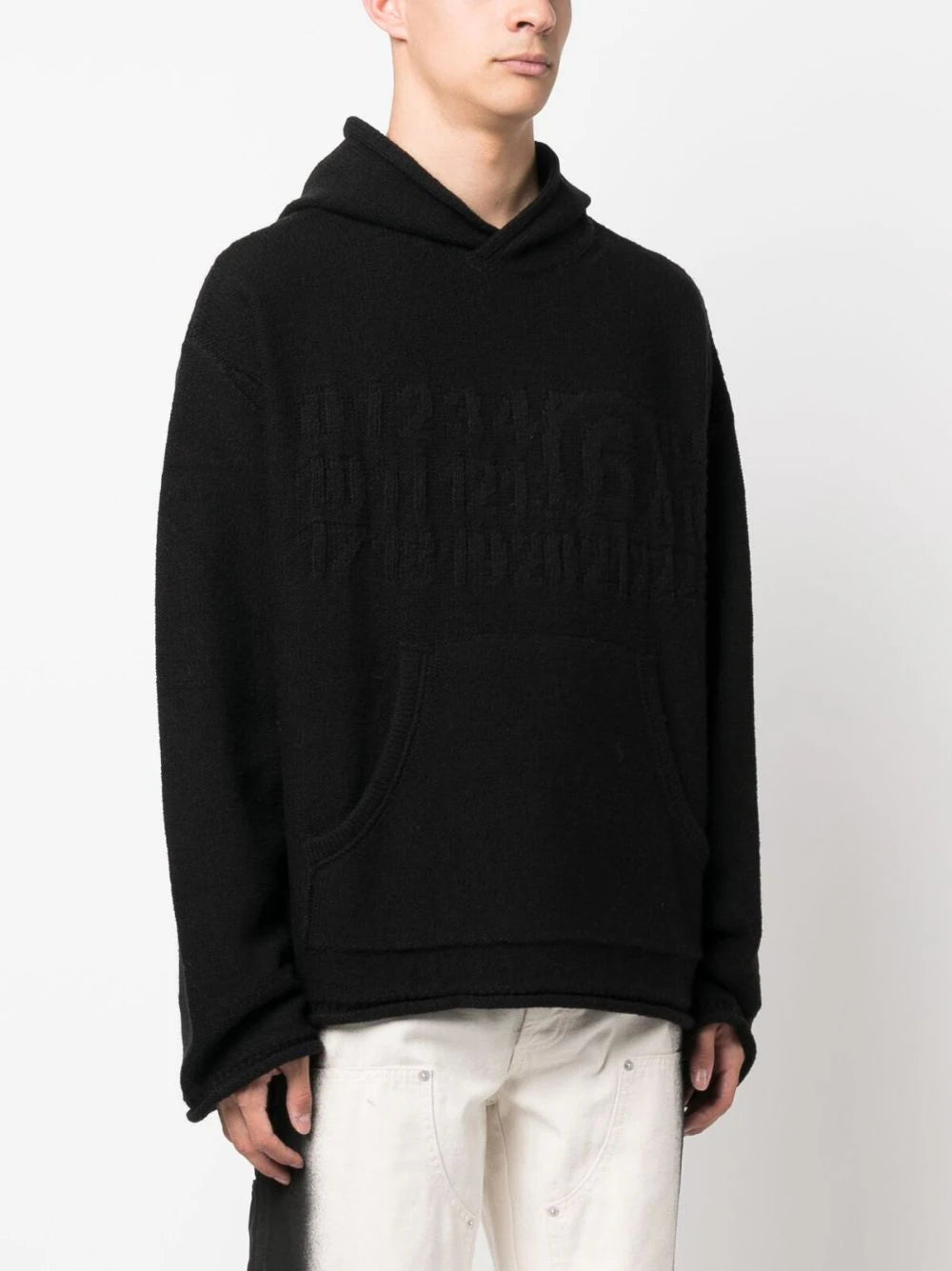 Number-Motif Knitted Hoodie