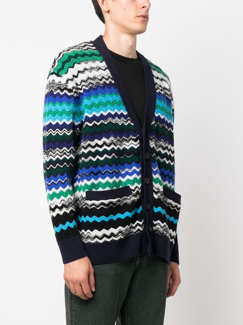 Zig-Zag Knitted Wool-Blend Cardigan