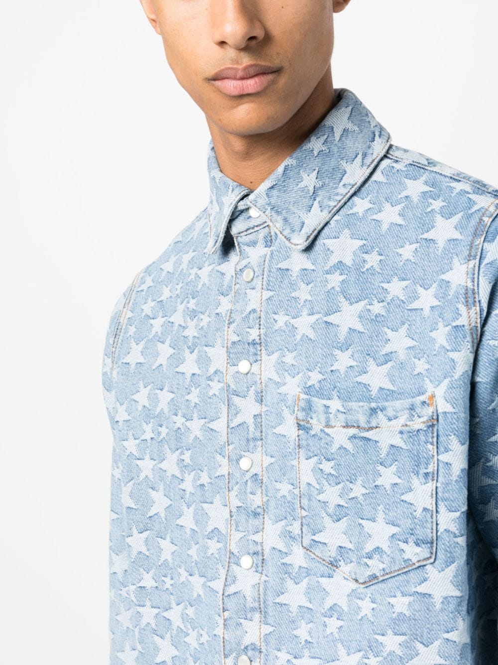 Star-Pattern Cotton Denim Shirt