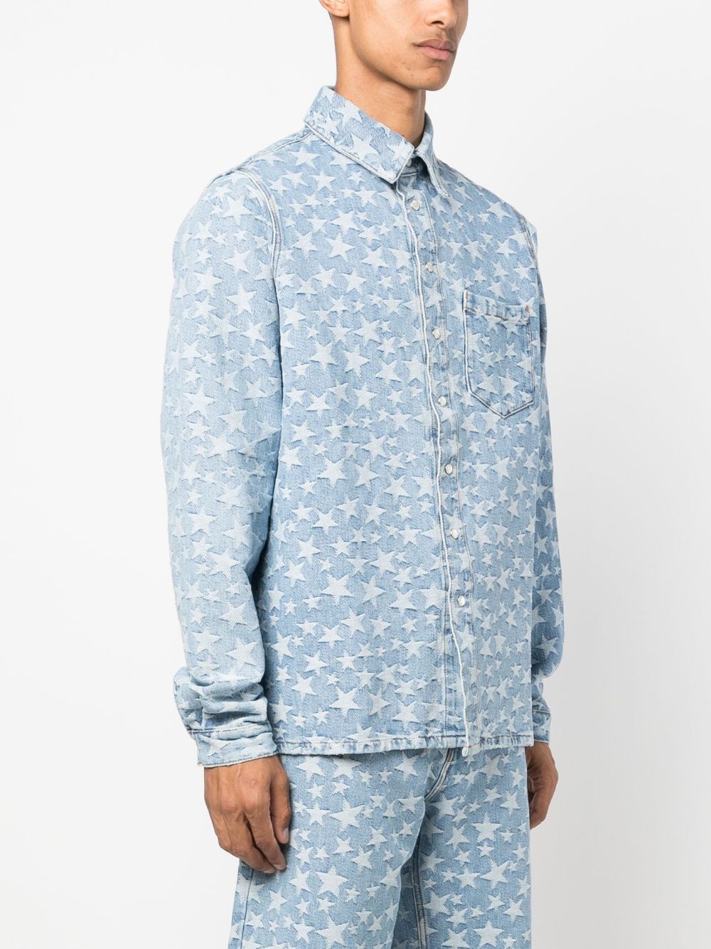 Star-Pattern Cotton Denim Shirt