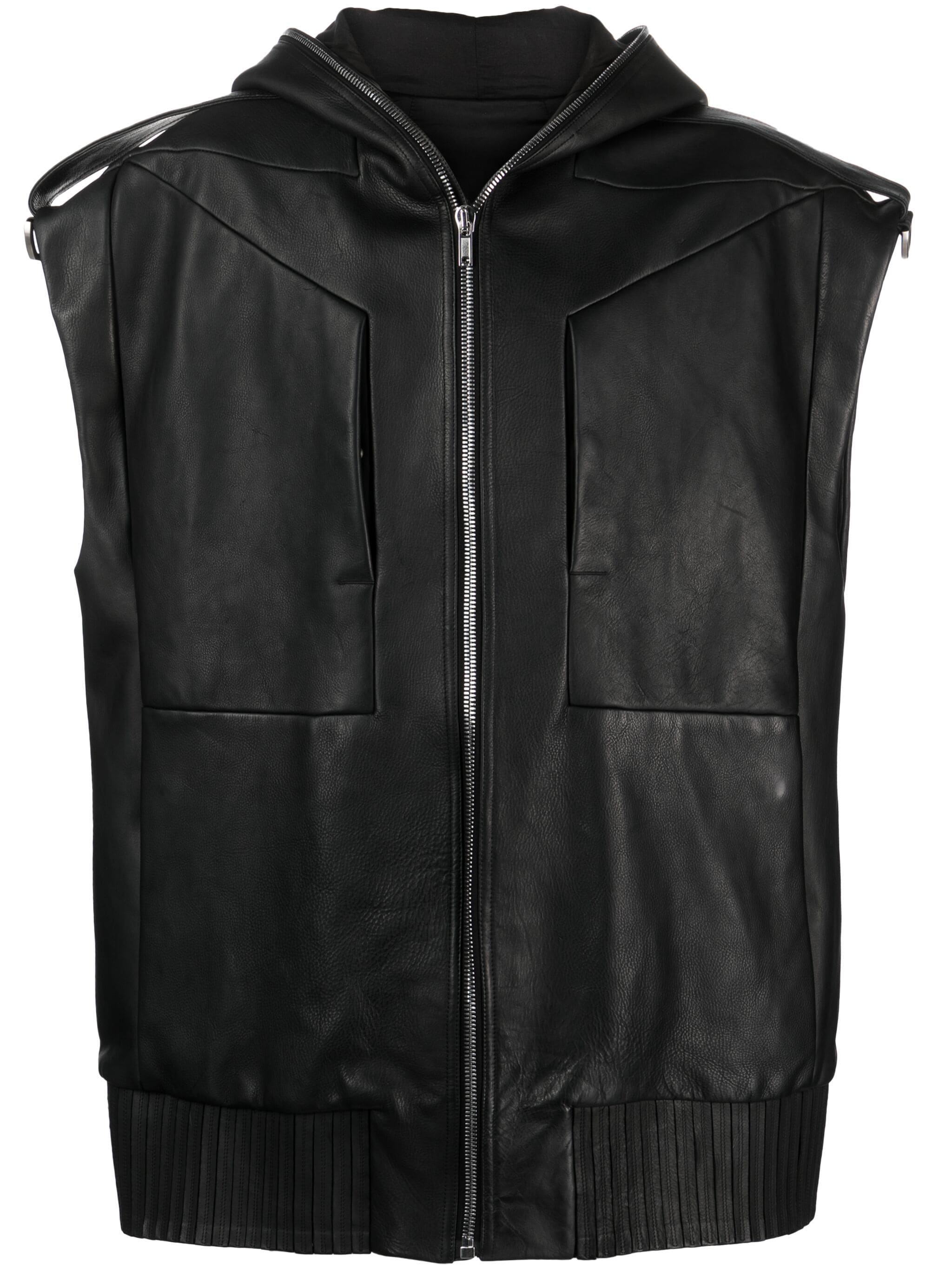 Lido Sleeveless Hooded Leather Jacket