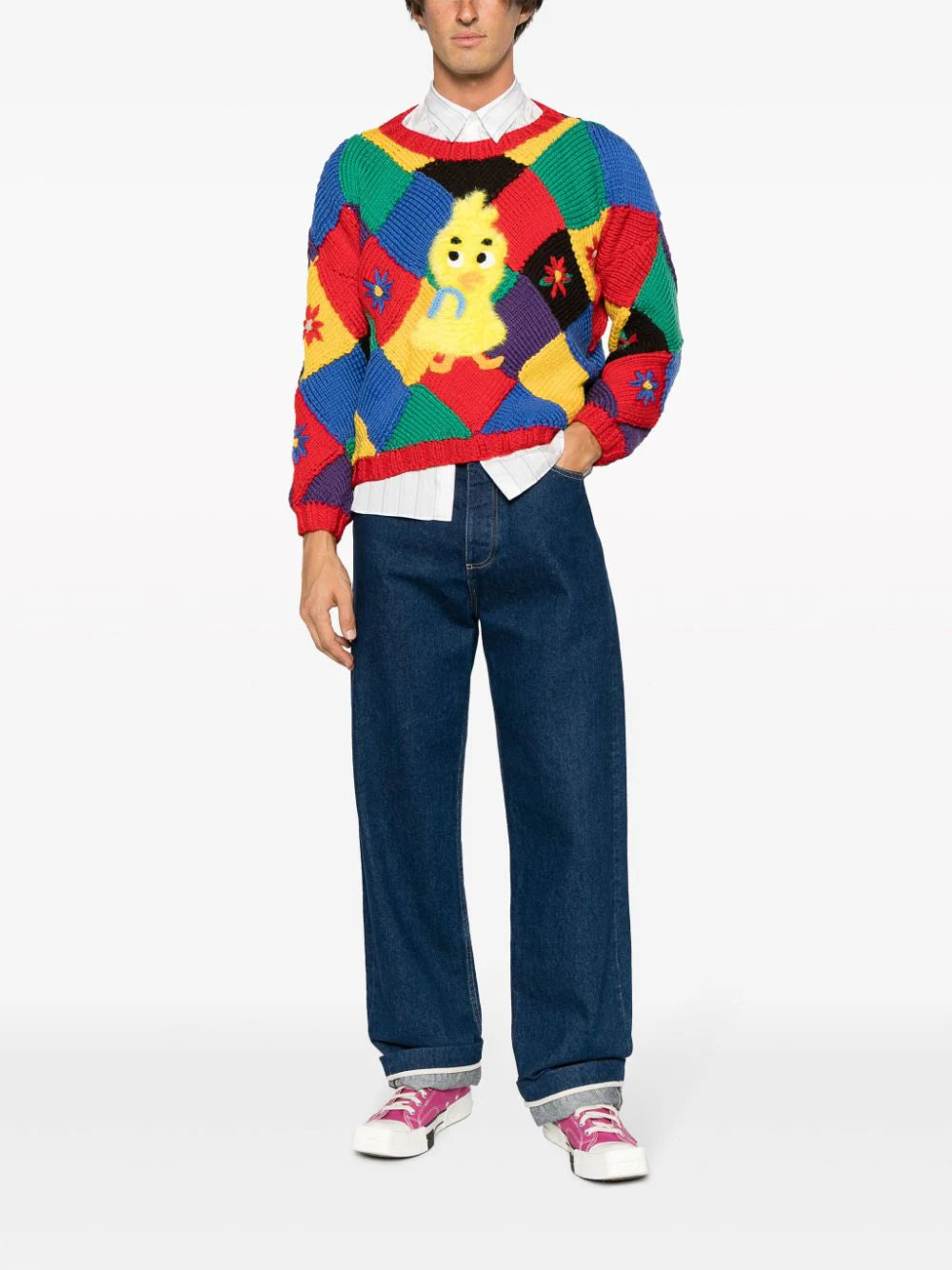 Bird-Appliqué Colour-Block Jumper