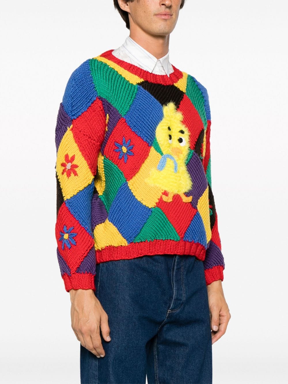 Bird-Appliqué Colour-Block Jumper