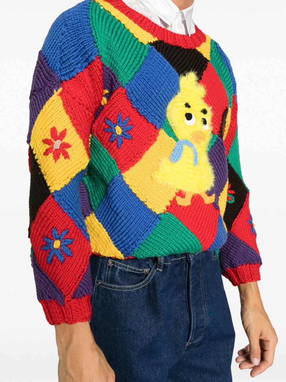 Bird-Appliqué Colour-Block Jumper