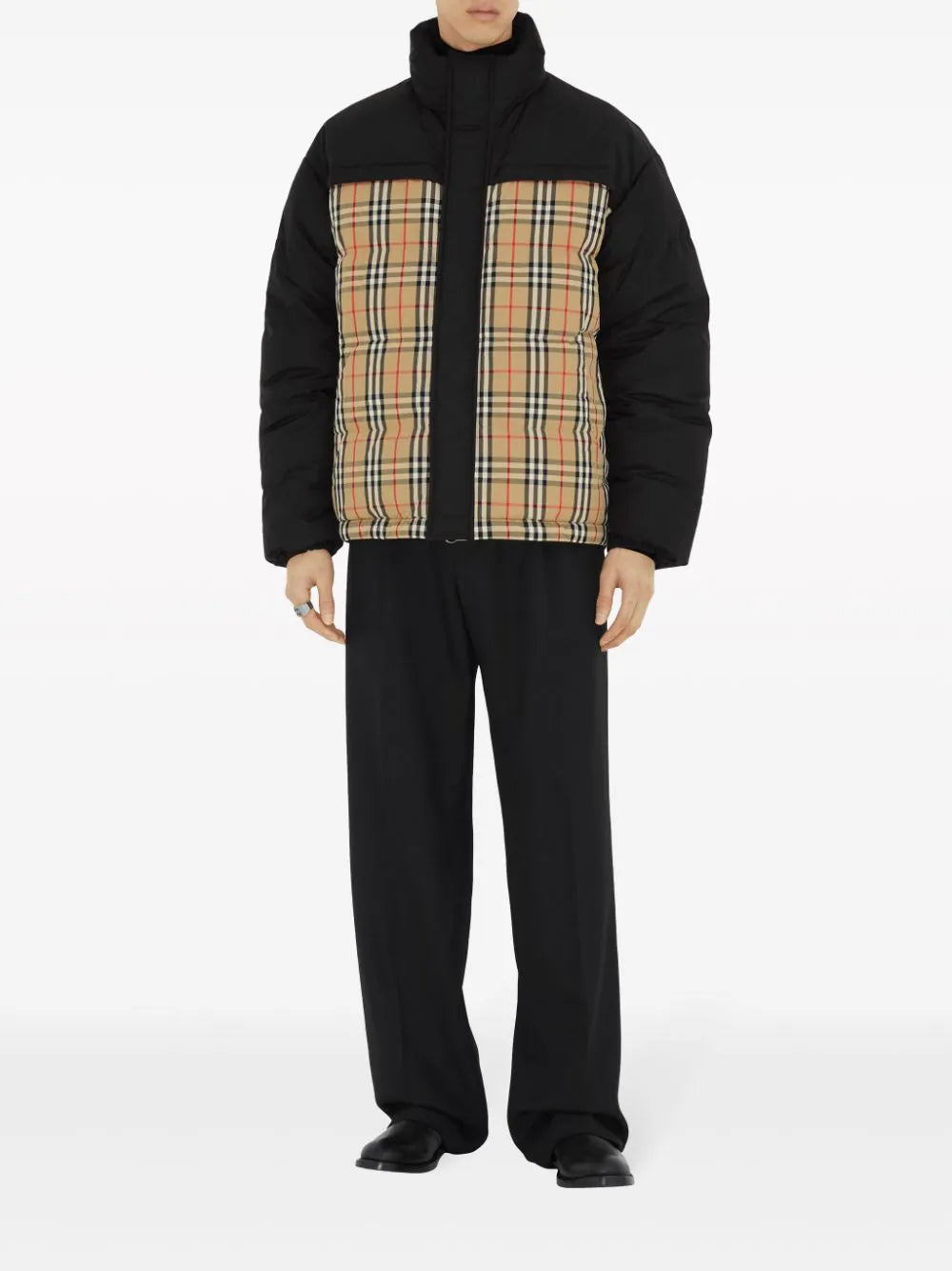 Vintage Check-Pattern Reversible Padded Jacket