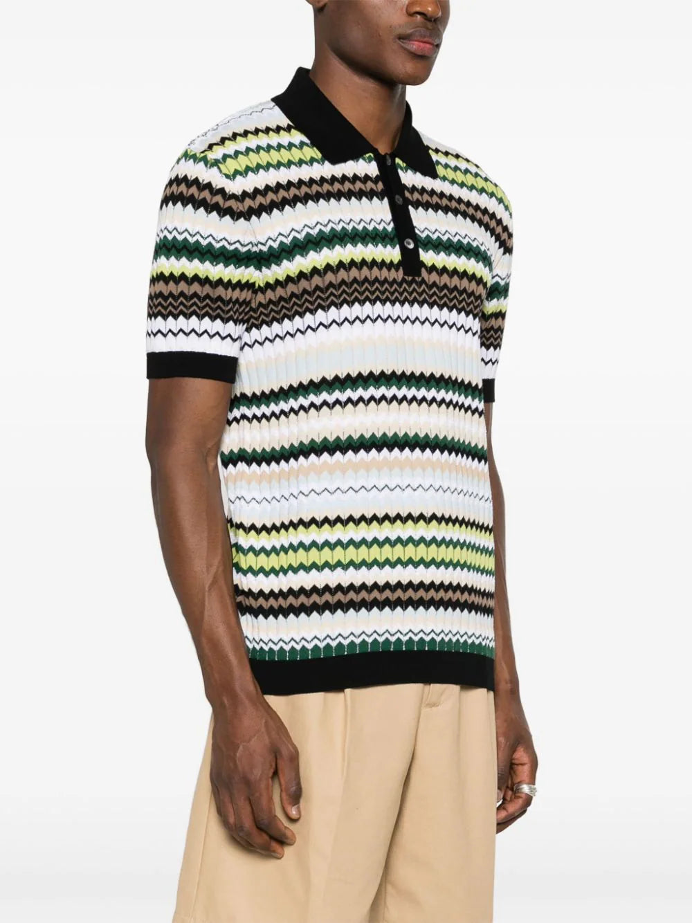 Zigzag Woven Design Polo Shirt