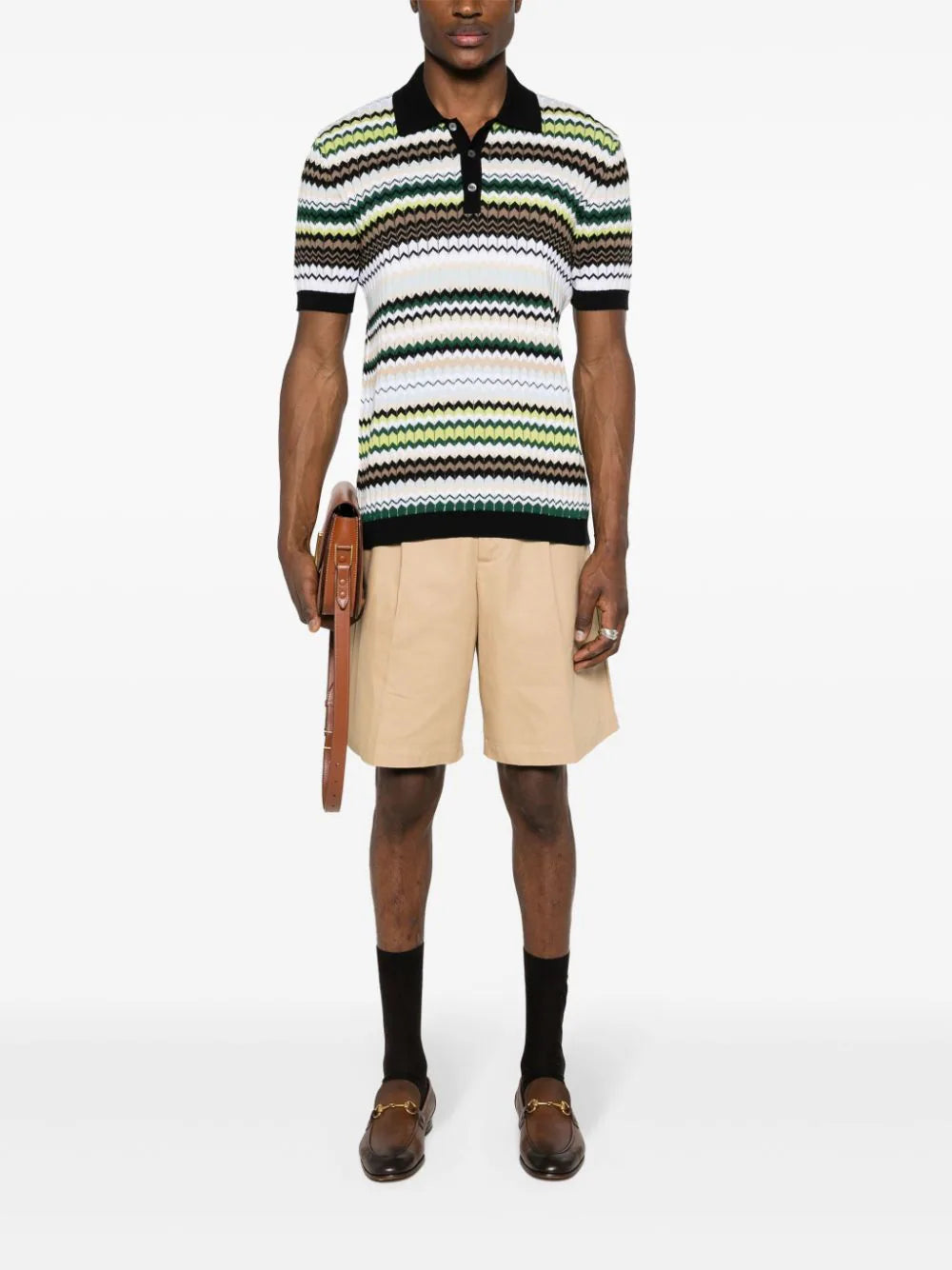 Zigzag Woven Design Polo Shirt