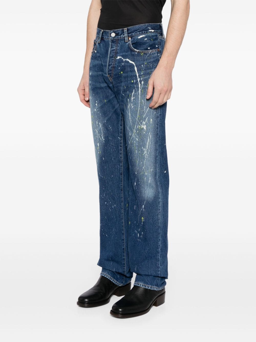 Paint-Splatter Straight-Leg Jeans