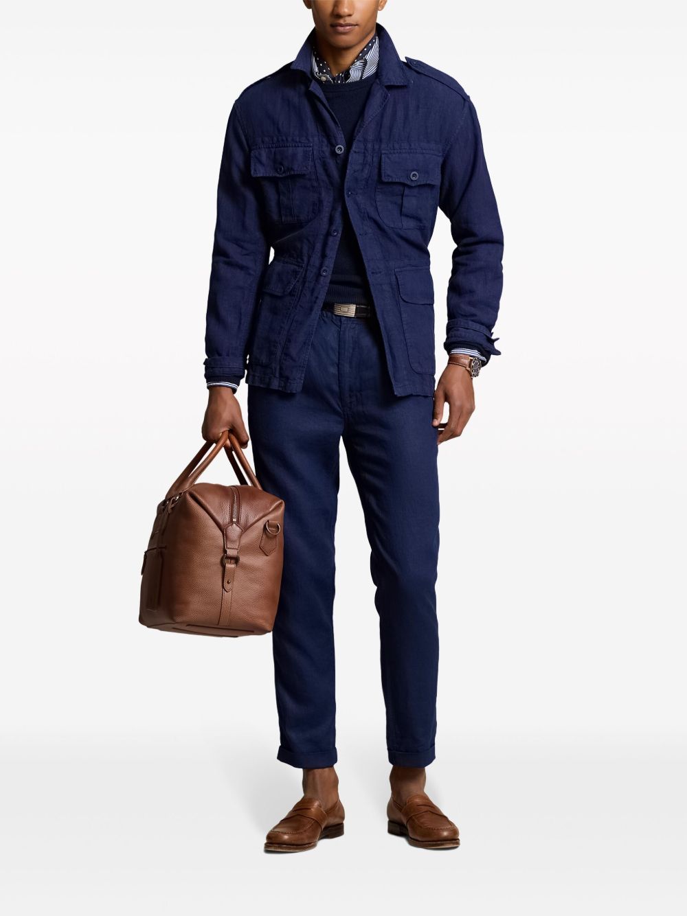 drawstring-waist linen trousers