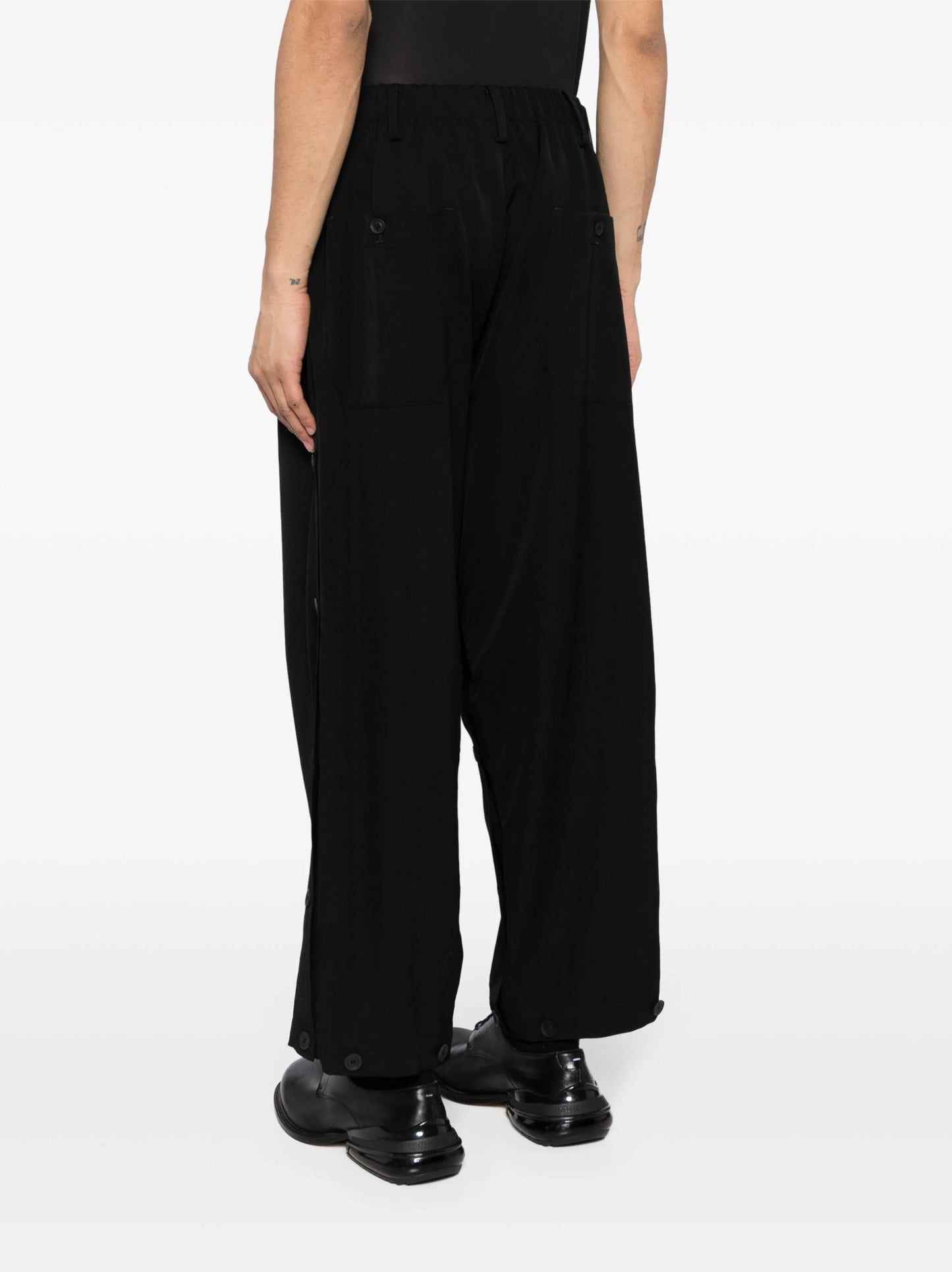 Folded-Waist Wide-Leg Wool Trousers