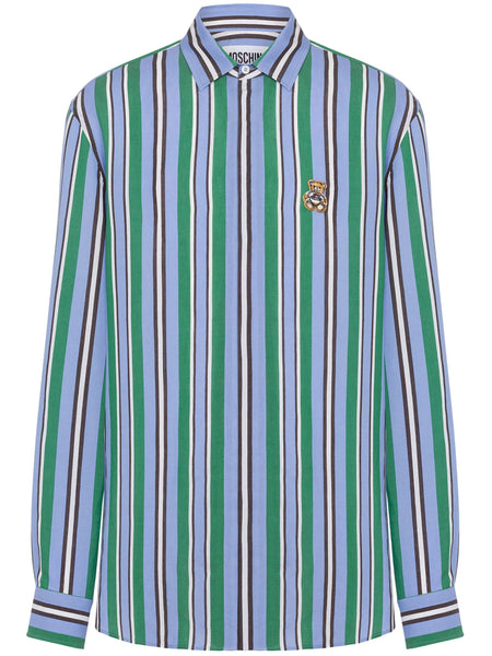 Teddy Bear-Appliqué Striped Shirt