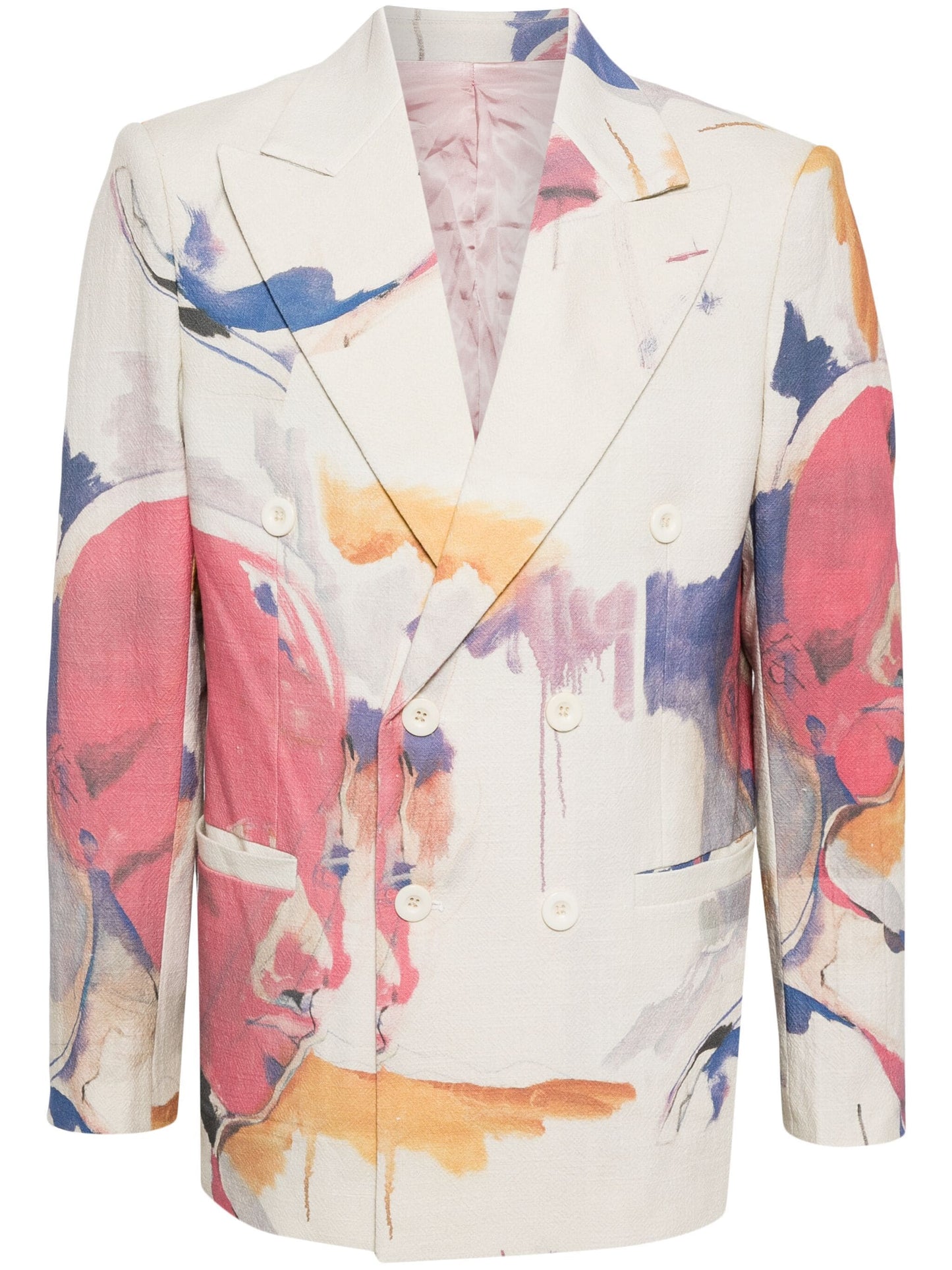 Painting-Print Double-Breasted Jacket