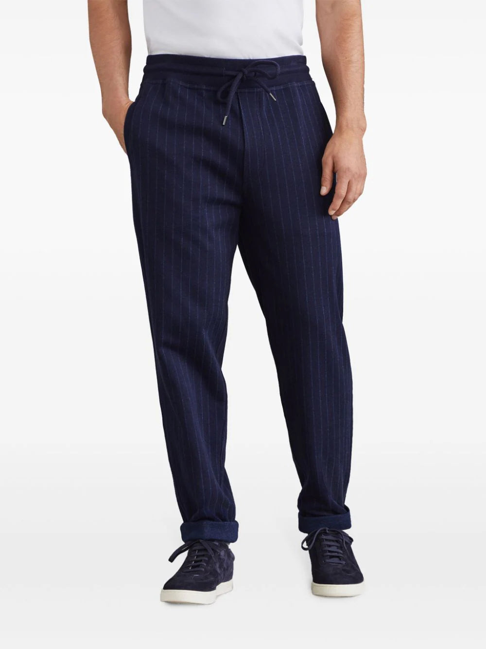 Pinstriped Mid-Rise Track Trousers