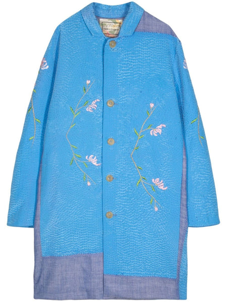 Flower-Embroidered Cotton Coat