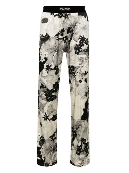 Botanical-Print Silk-Blend Pajama Pants