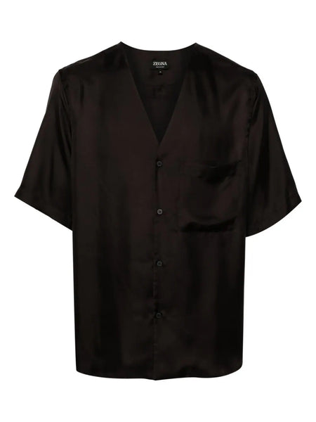 Short-Sleeve Silk Pajama Shirt