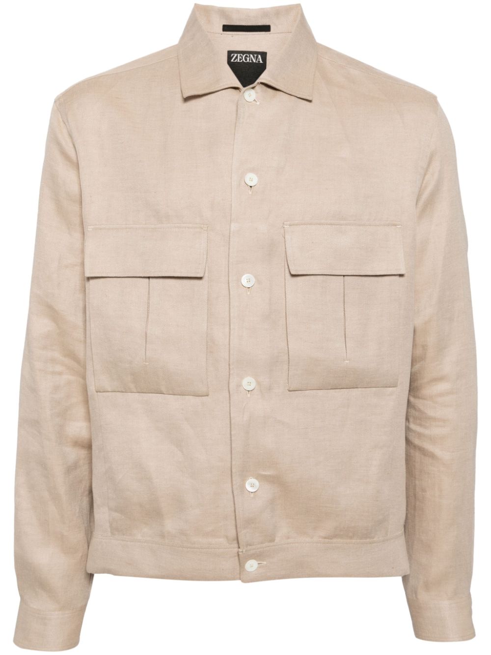 Spread-Collar Linen Jacket