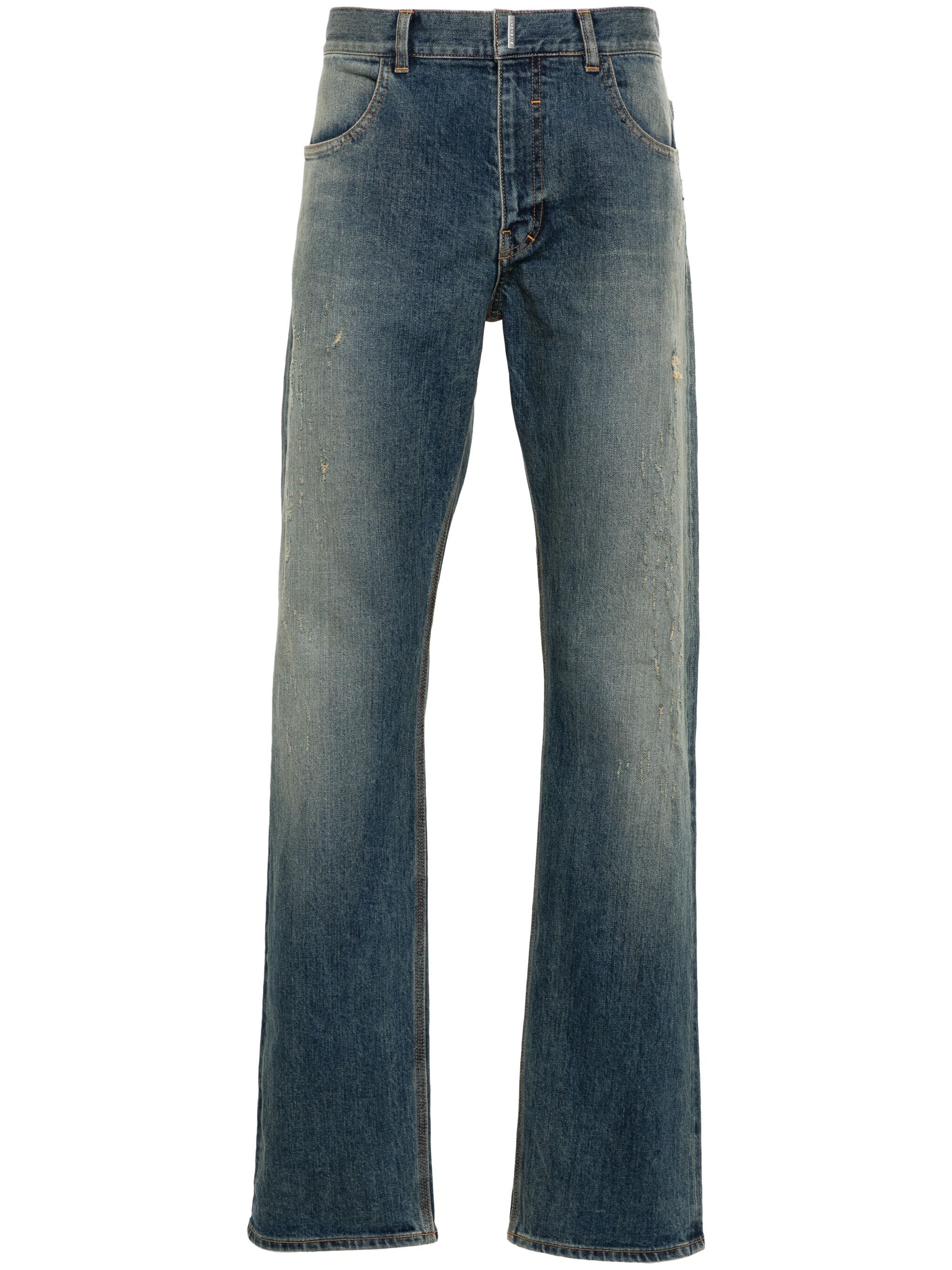 Logo-Plaque Distressed Straight Jeans