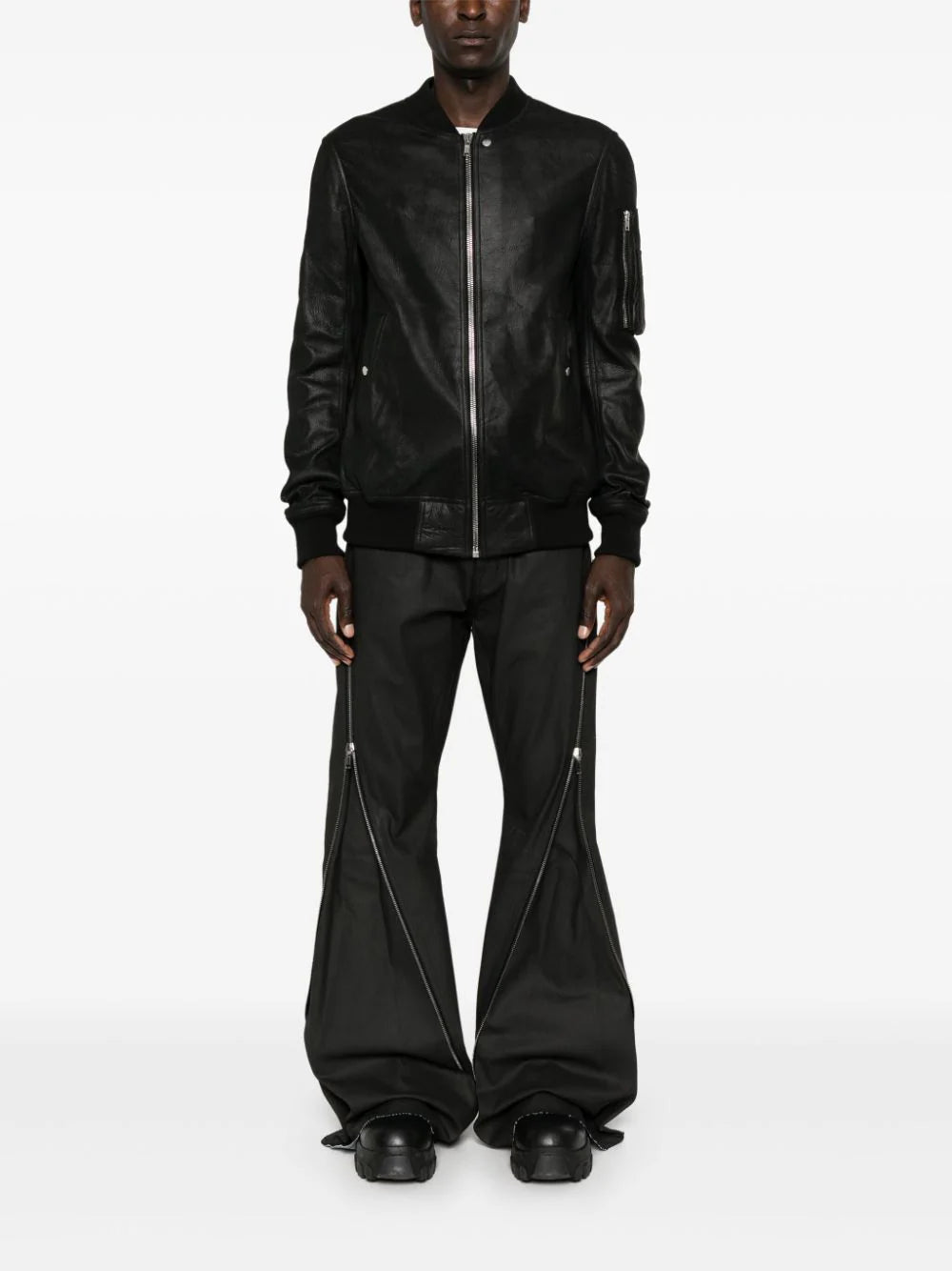 Zip-Detailed Coated Straight Trousers