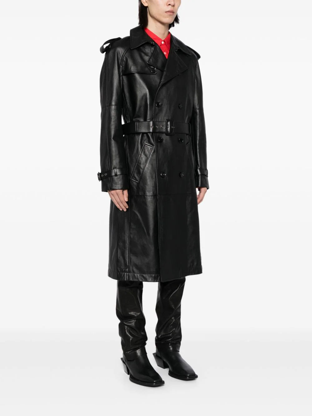 Belted Leather Trench Coat