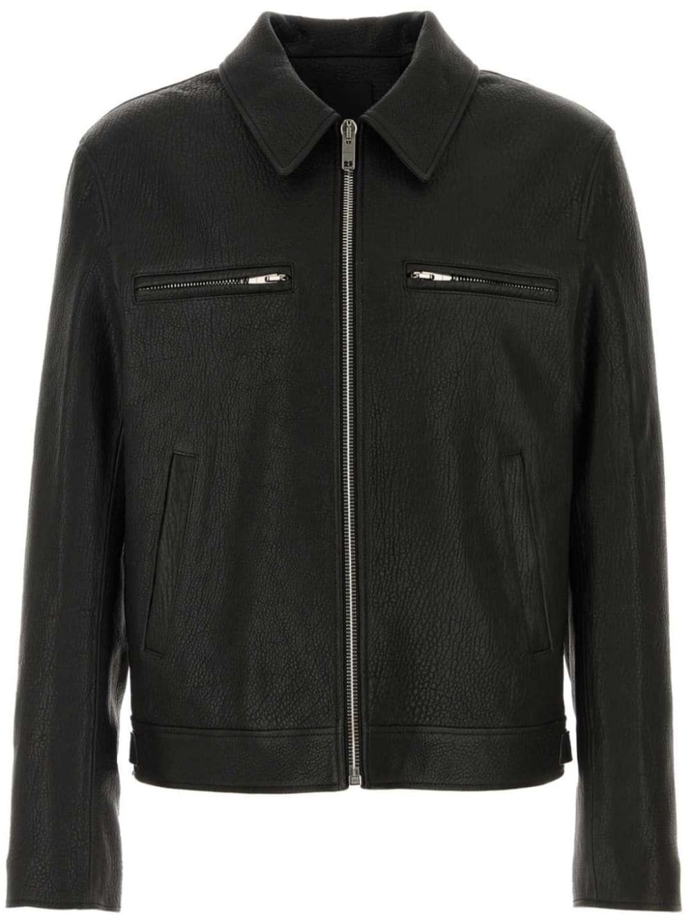 Zip-Pocket Leather Jacket