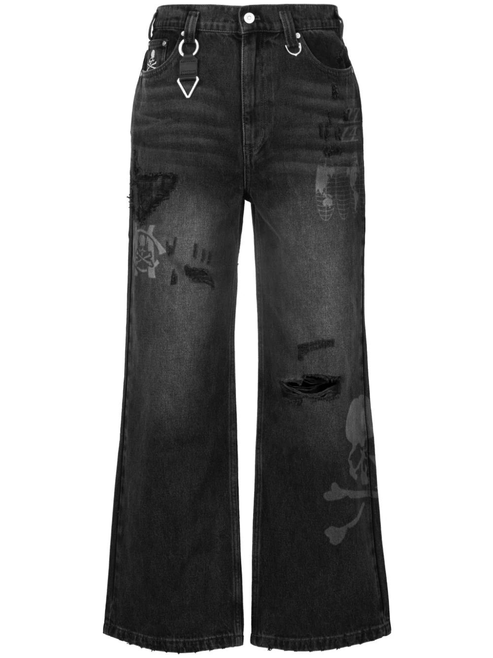 X C2h4 Skull-Embroidery Flared Jeans