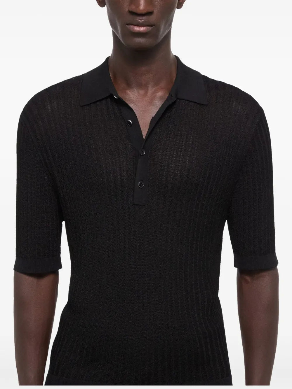 Ribbed-Knit Polo Shirt