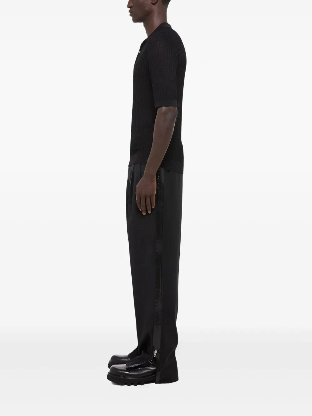 Ribbed-Knit Polo Shirt