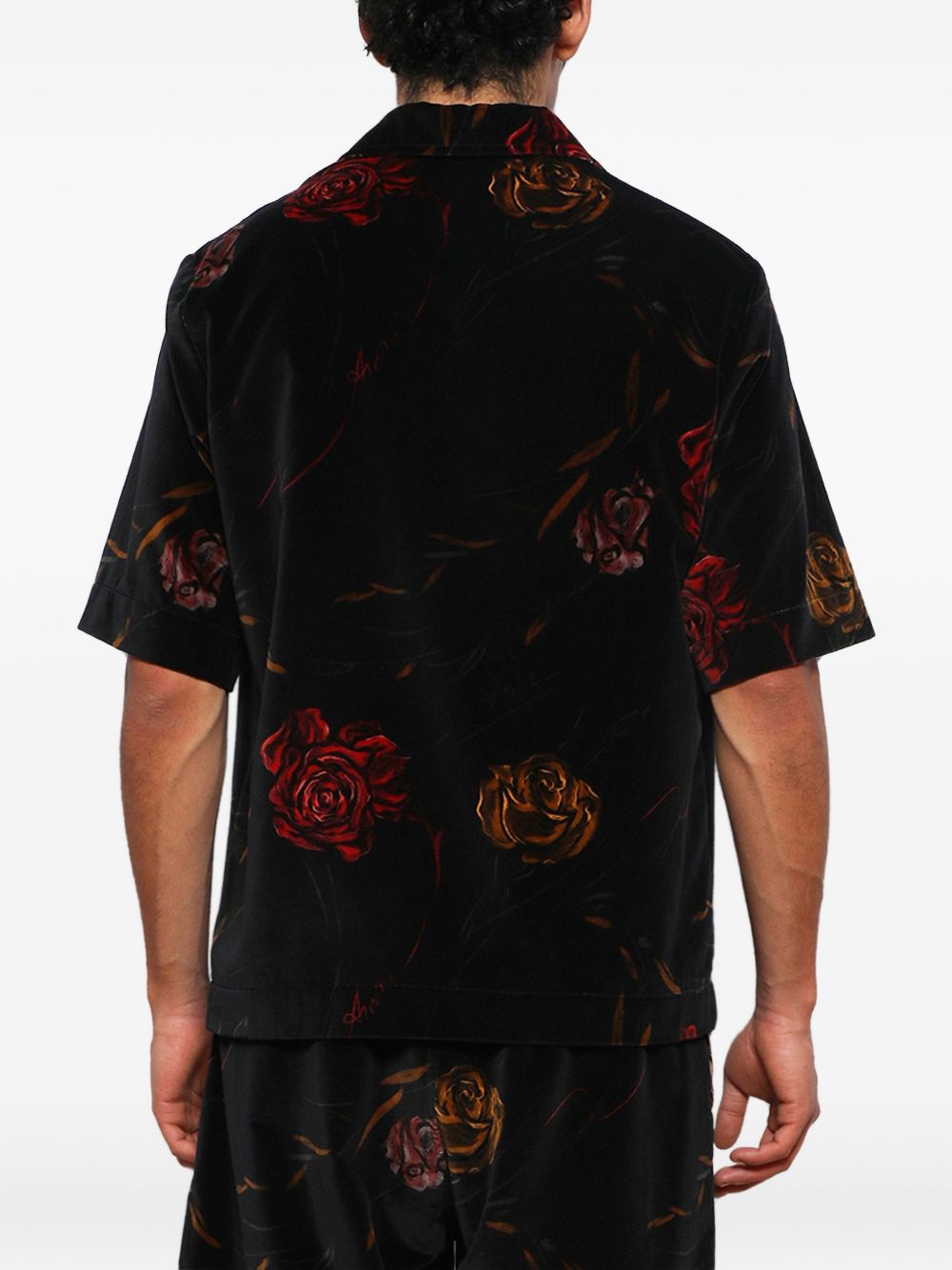 rose-print velvet shirt