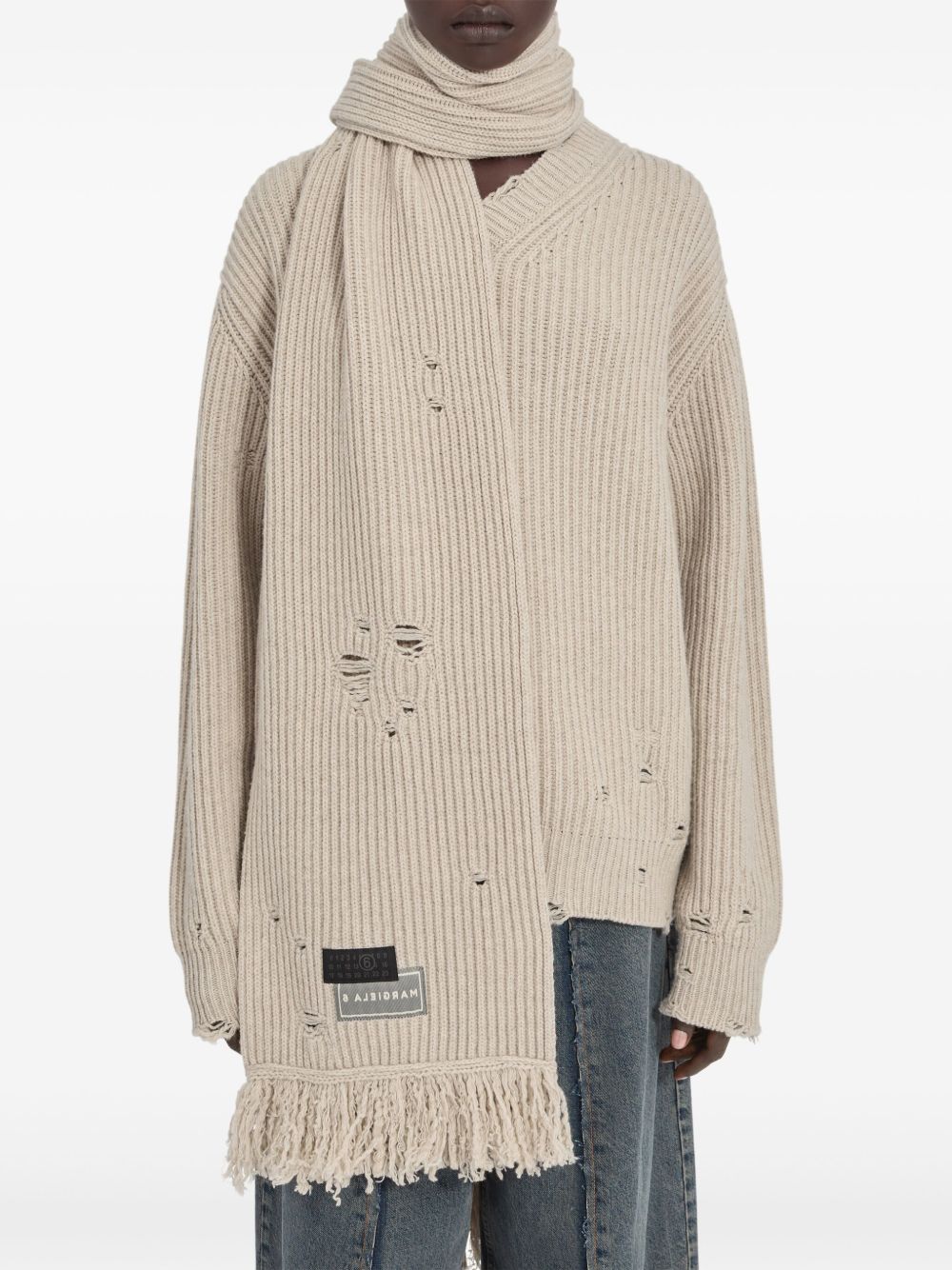 ribbed frayed-edge scarf