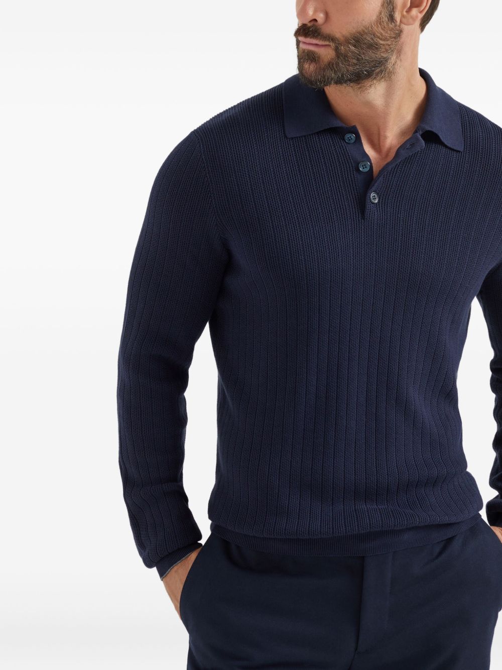 ribbed long-sleeve polo shirt