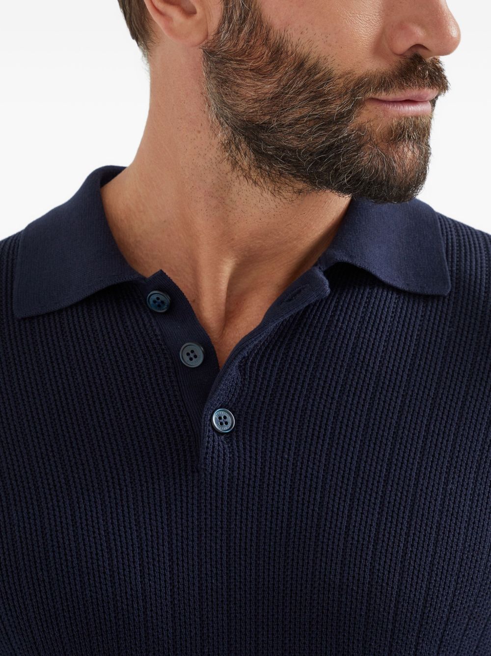 ribbed long-sleeve polo shirt
