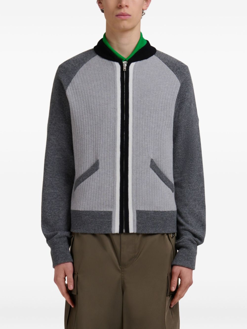 ribbed-panel zip-up sweatshirt