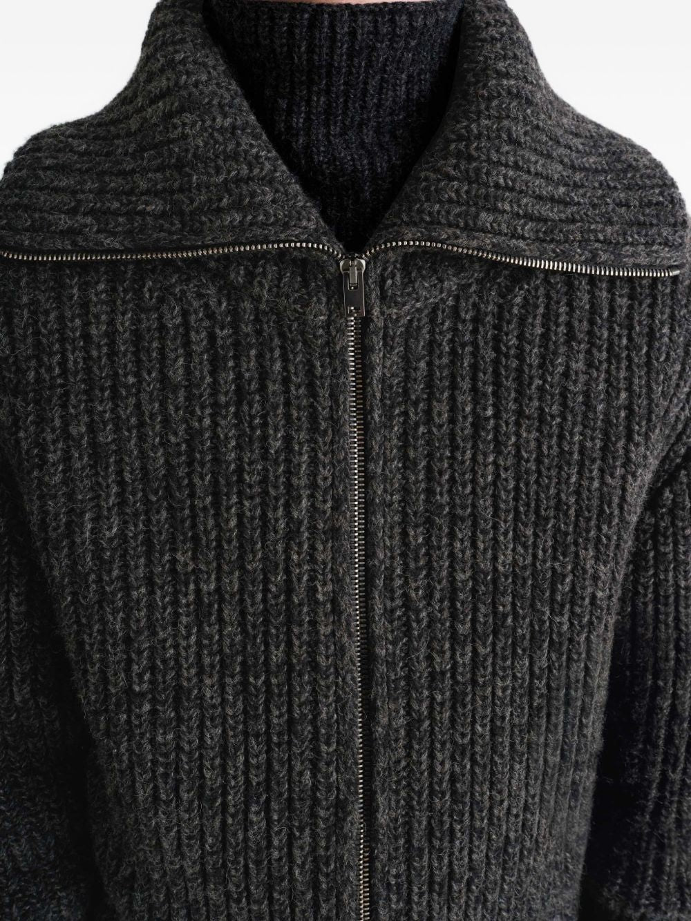 ribbed zip-up cardigan