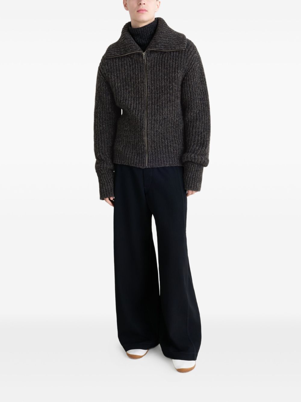 ribbed zip-up cardigan