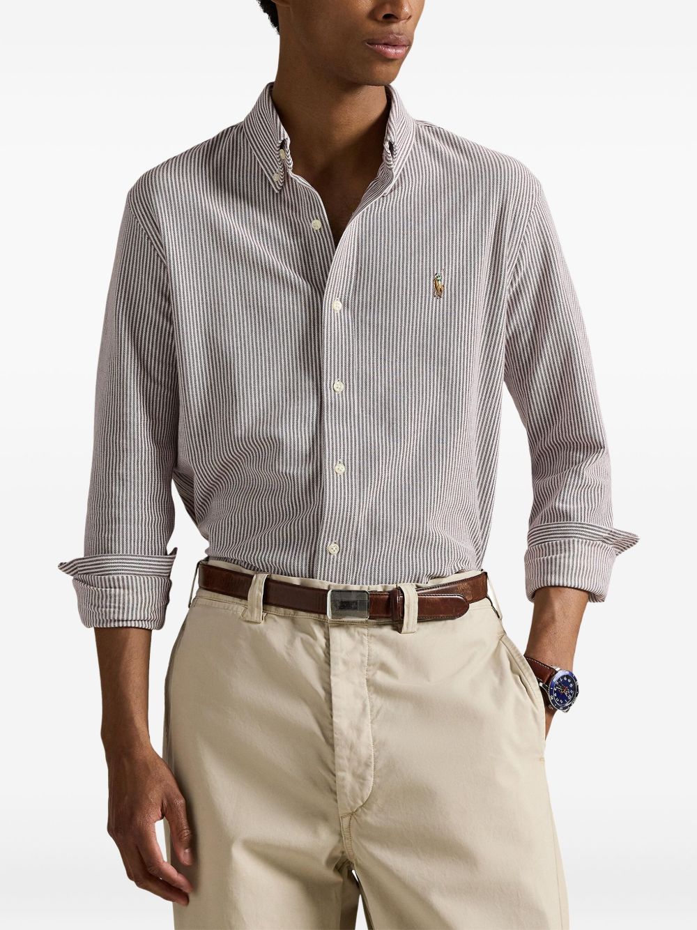 striped button-up shirt