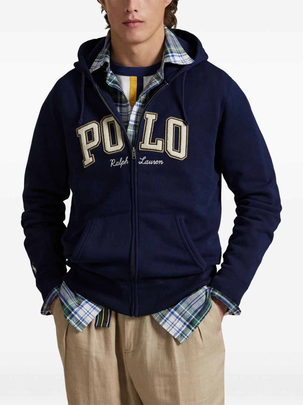 logo-embroidered zip-up hoodie