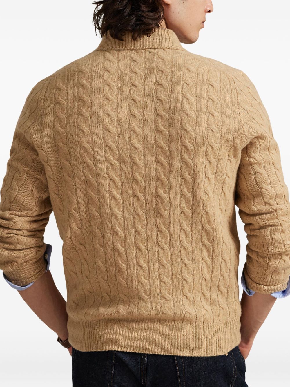 cable-knit polo-neck sweater