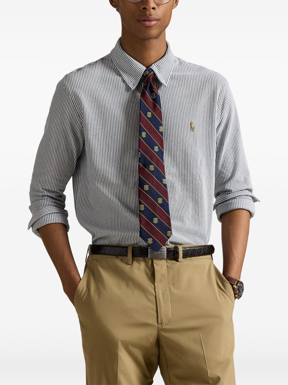 striped button-up shirt