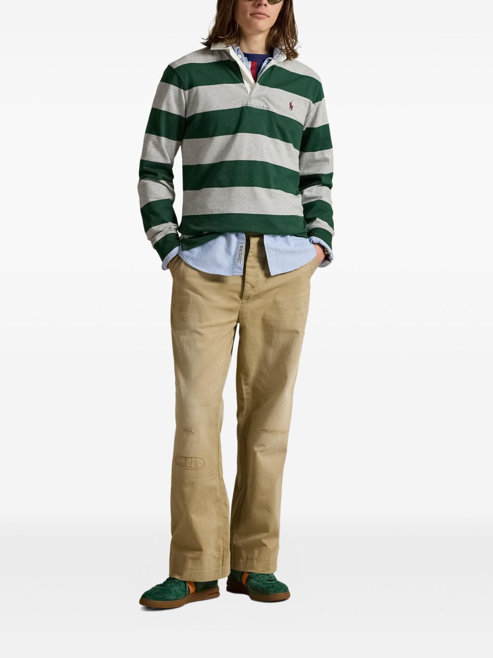striped-pattern long-sleeve polo shirt